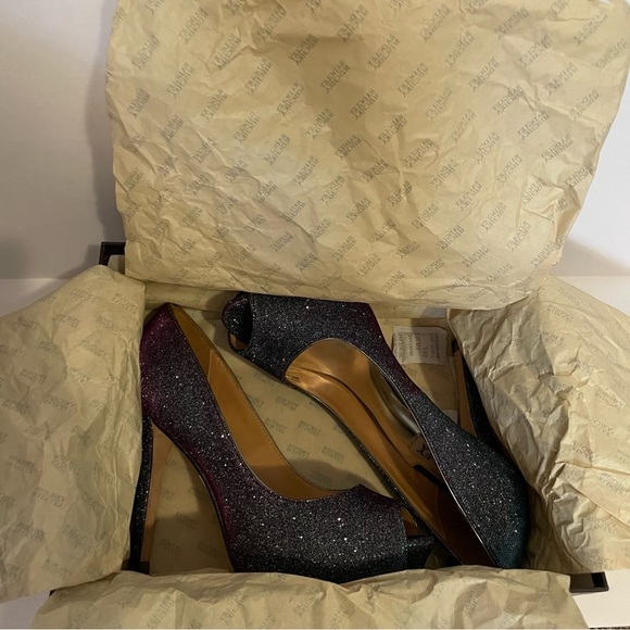 Badgley Mischka Humbie IV Purple Blue Glitter Sparkle Peep Toe High Heels